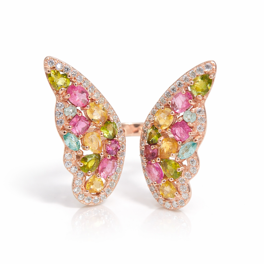 Colorful Fluid Wing Tourmaline Ring