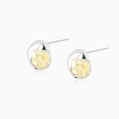 Shine Flower Golden Plated Zirconia Earrings