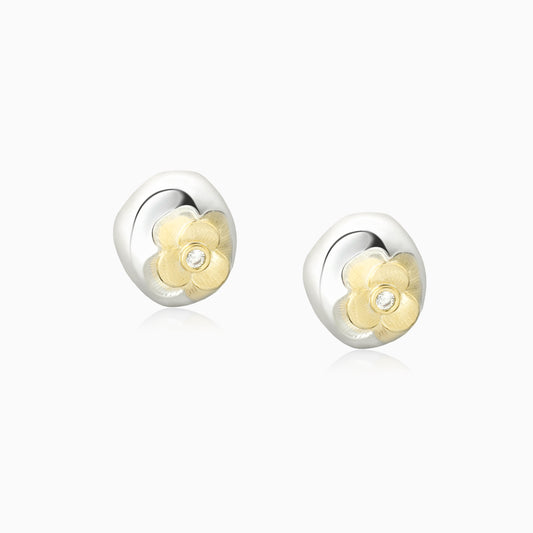 Shine Flower Golden Plated Zirconia Earrings