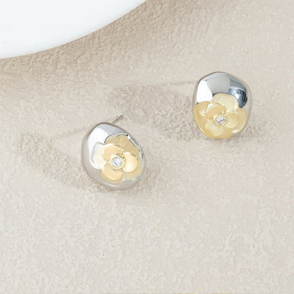 Shine Flower Golden Plated Zirconia Earrings