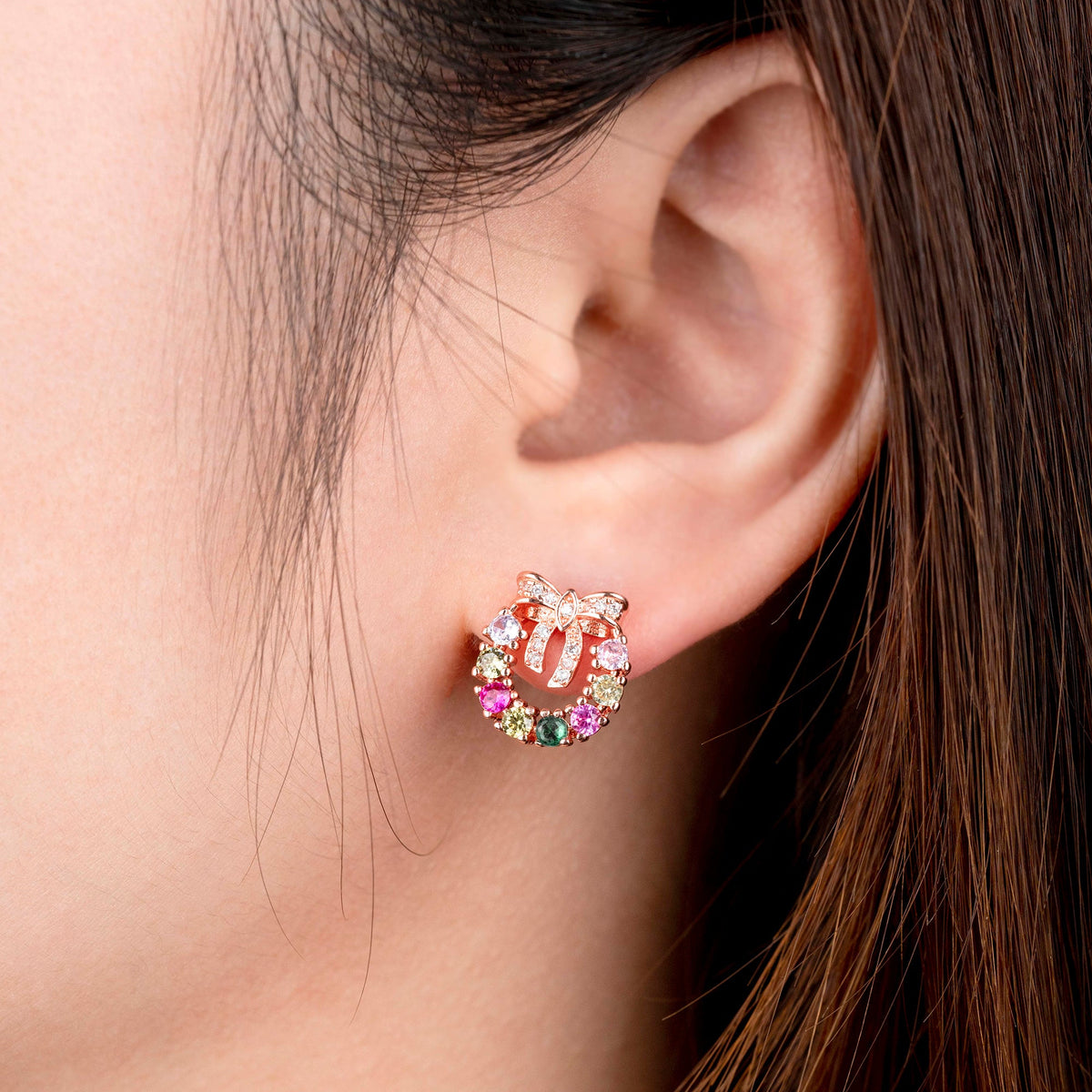 Multicolor Tourmaline Bow Bloom Round-Cut Earrings – Floral Cluster Stud Design