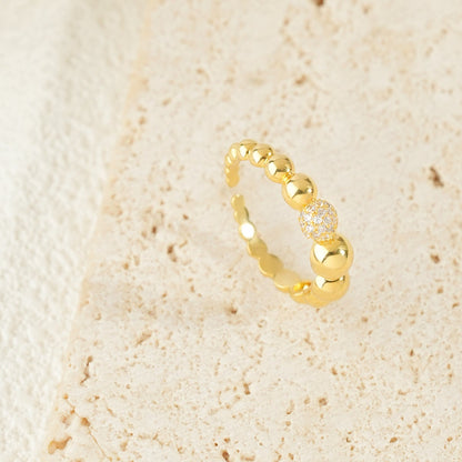 Round Zirconia Golden Plated Open-ended Ring