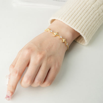 Rhombic Zirconia Slider Clasp Gold Plated Bracelet