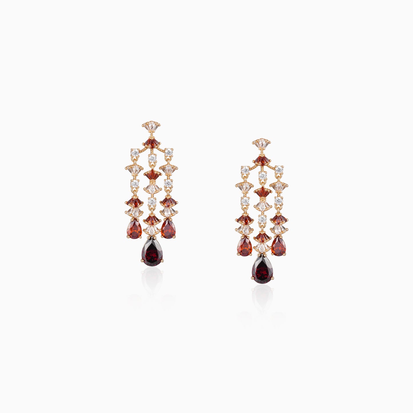 Garnet-Red Tiered Earrings