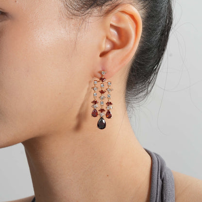 Garnet-Red Tiered Earrings
