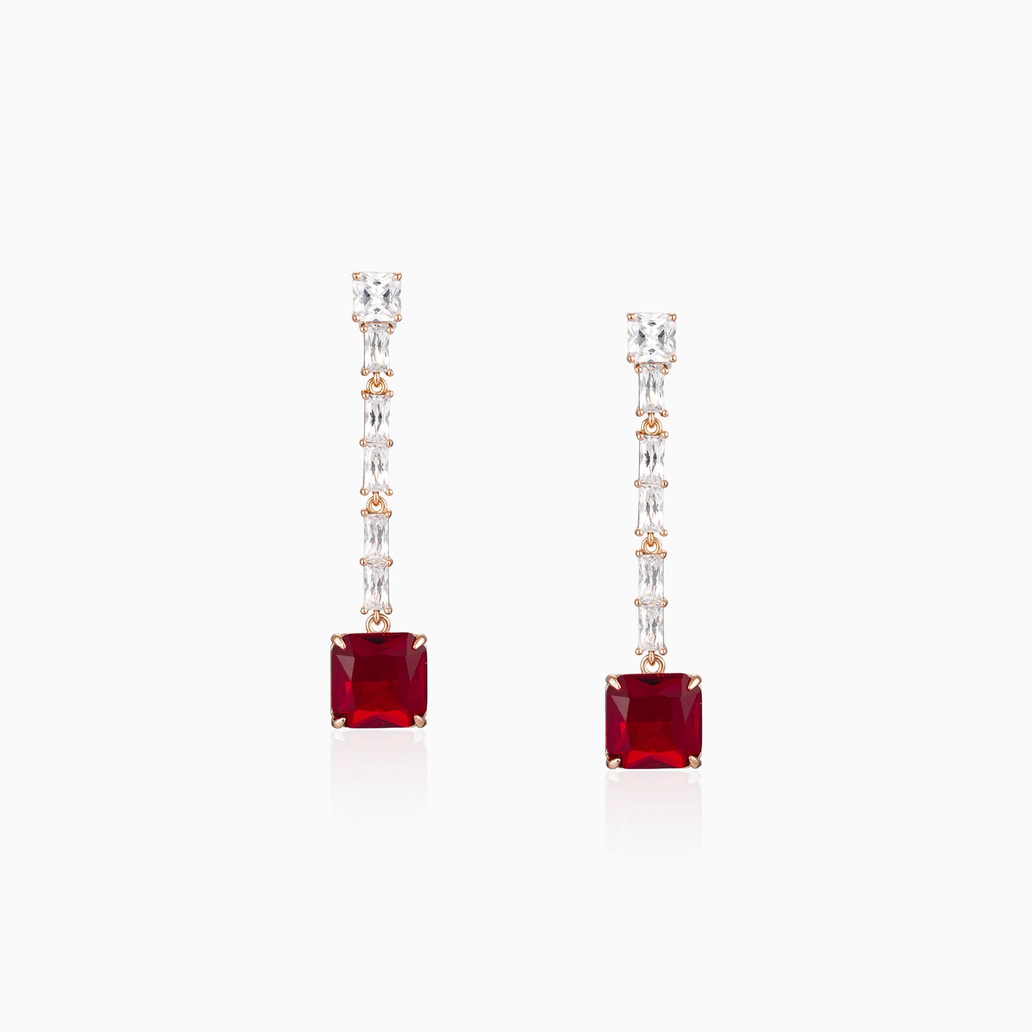 Ruby-Red Square Drop Earrings