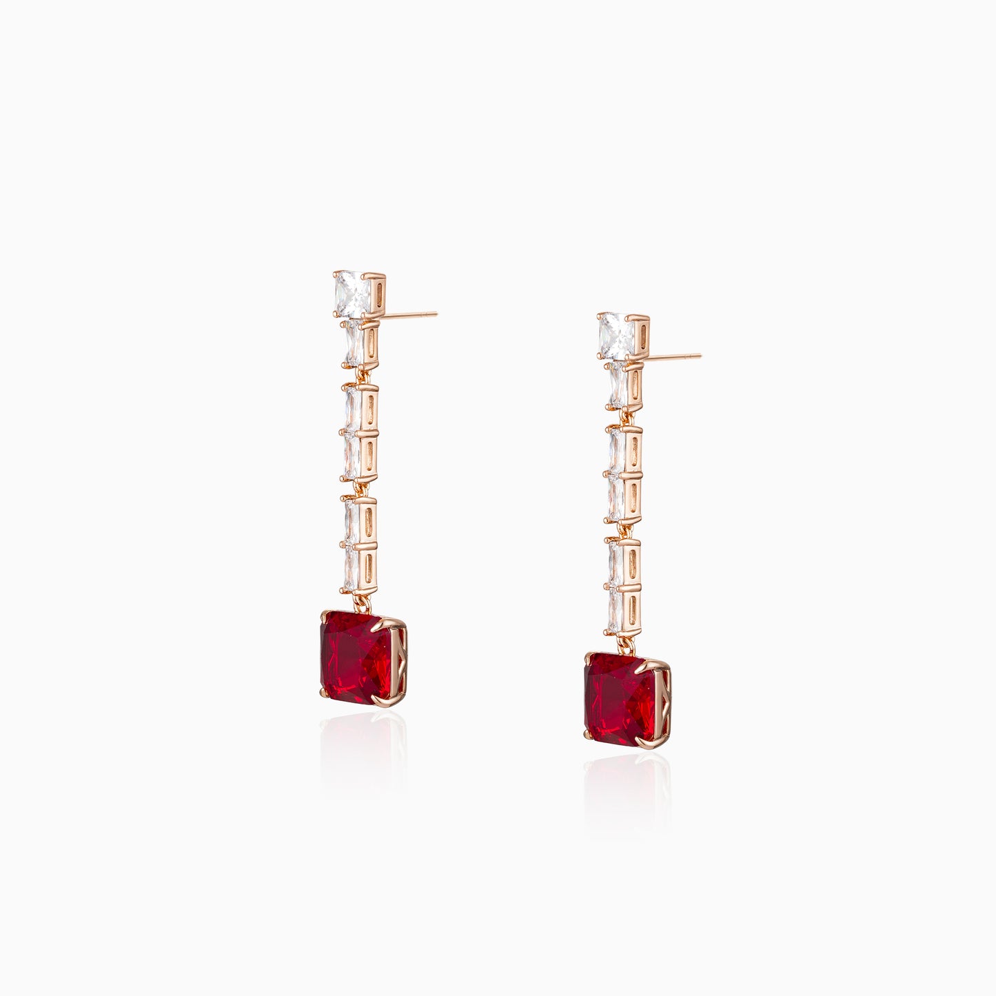 Ruby-Red Square Drop Earrings