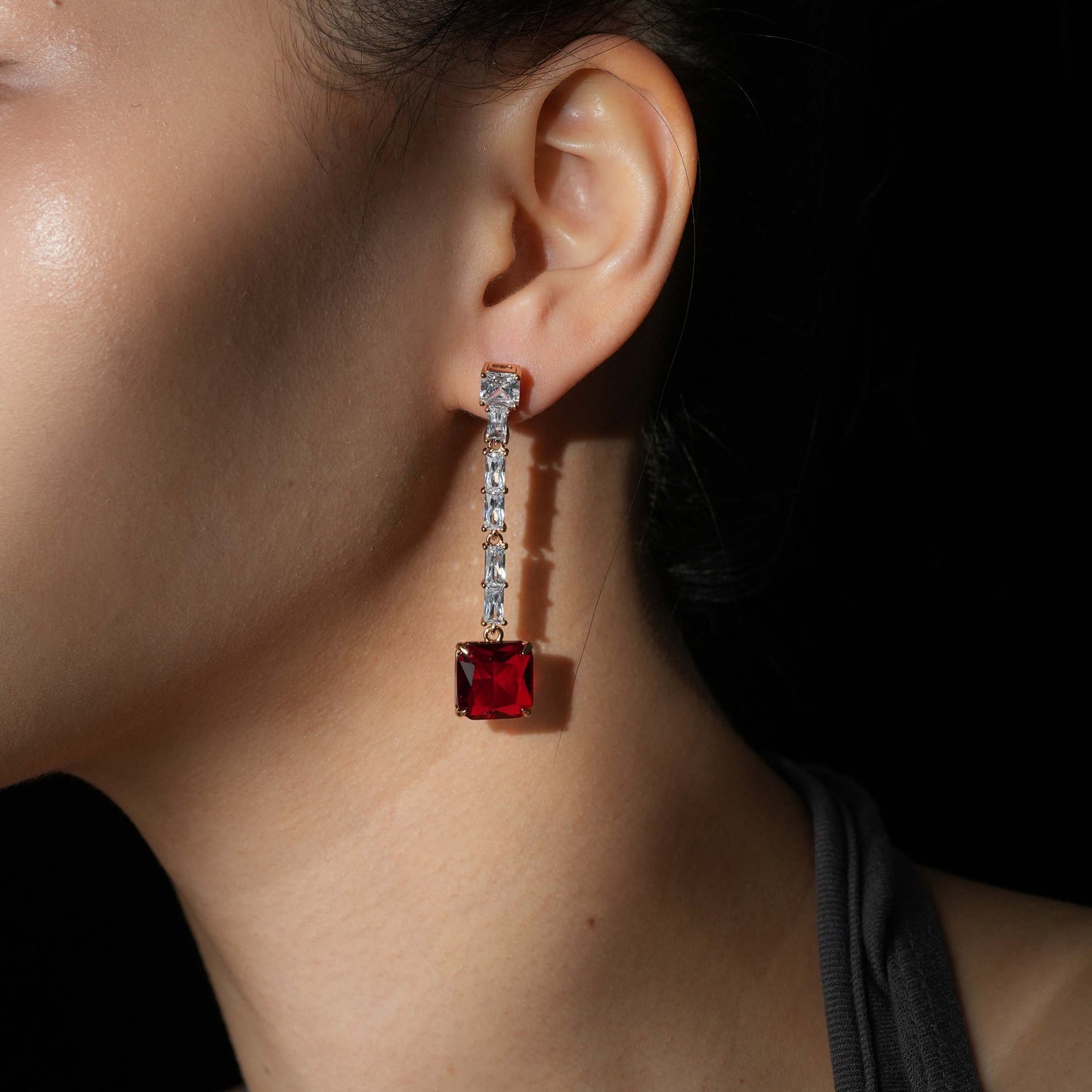 Ruby-Red Square Drop Earrings