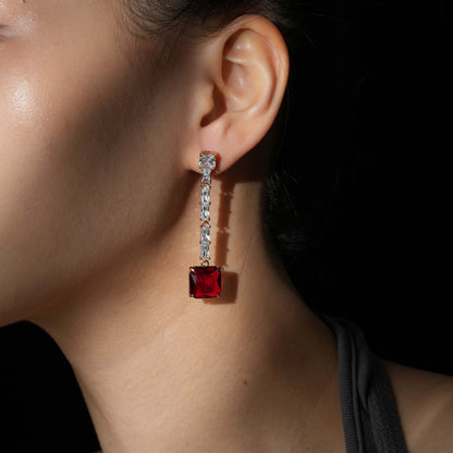 Ruby-Red Square Drop Earrings