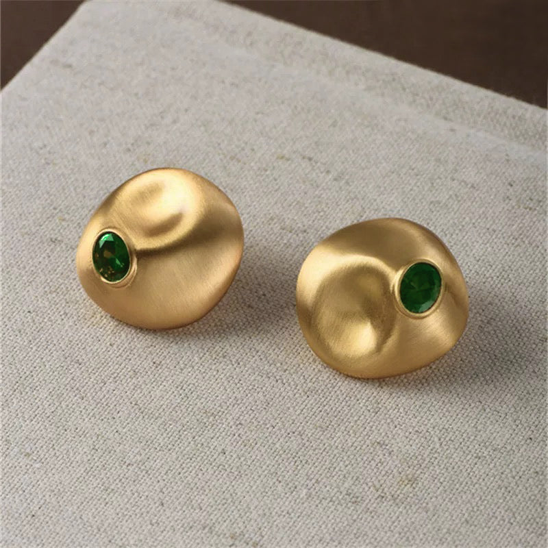 Green Stone Melt Studs Earrings