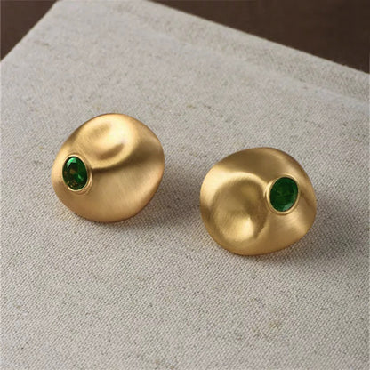 Green Stone Melt Studs Earrings