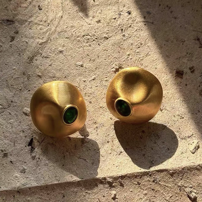 Green Stone Melt Studs Earrings