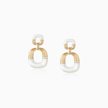 White Enamel Linked Drop Earrings