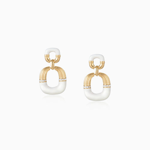 White Enamel Linked Drop Earrings
