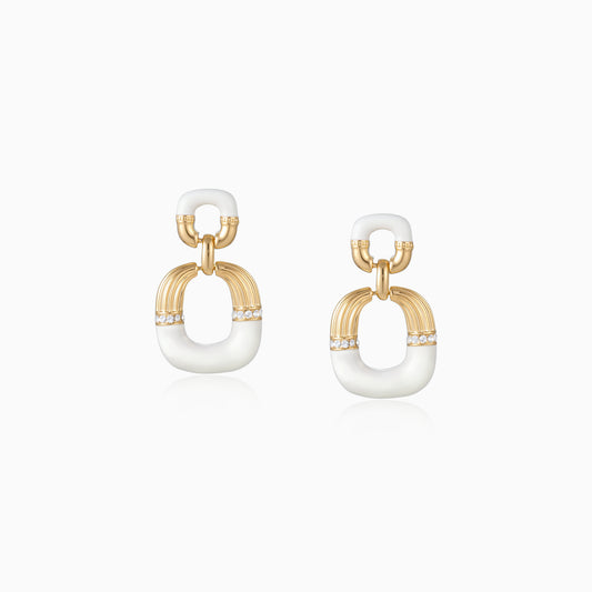 White Enamel Linked Drop Earrings