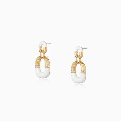 White Enamel Linked Drop Earrings