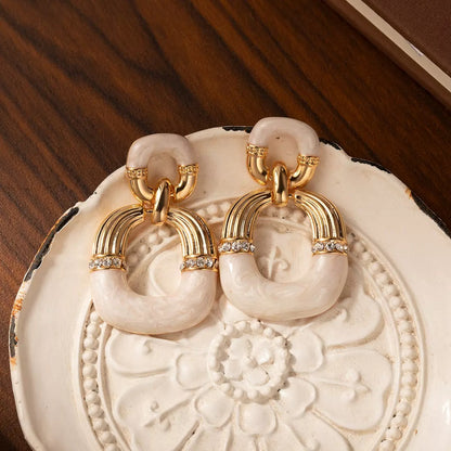 White Enamel Linked Drop Earrings