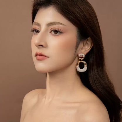 White Enamel Linked Drop Earrings