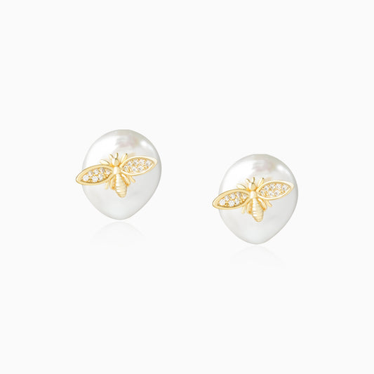 Baroque Pearl Bee Stud Earrings
