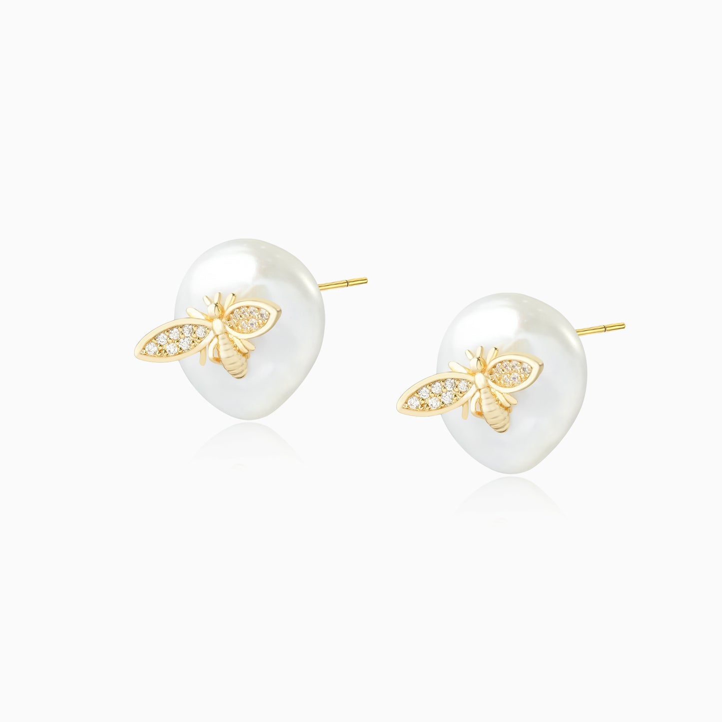 Baroque Pearl Bee Stud Earrings