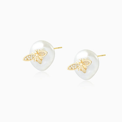 Baroque Pearl Bee Stud Earrings