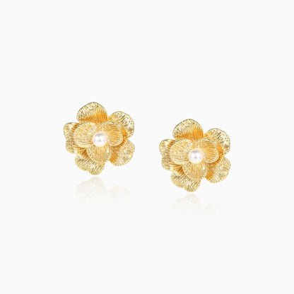 Gold Plated Floral Earrings With Natural Pearl
