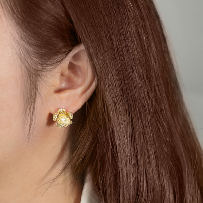 Gold Plated Floral Earrings With Natural Pearl