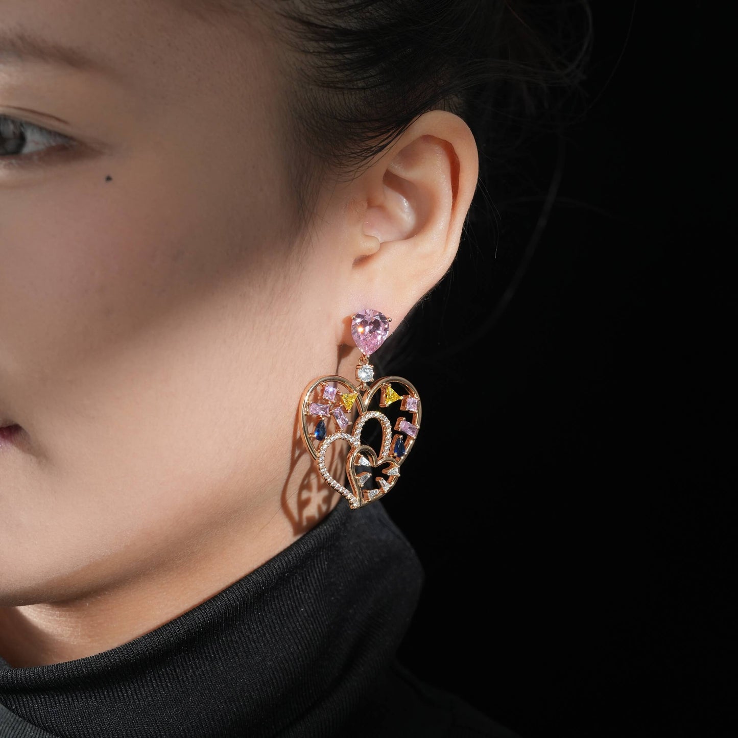 Layered Heart Dangle Earrings