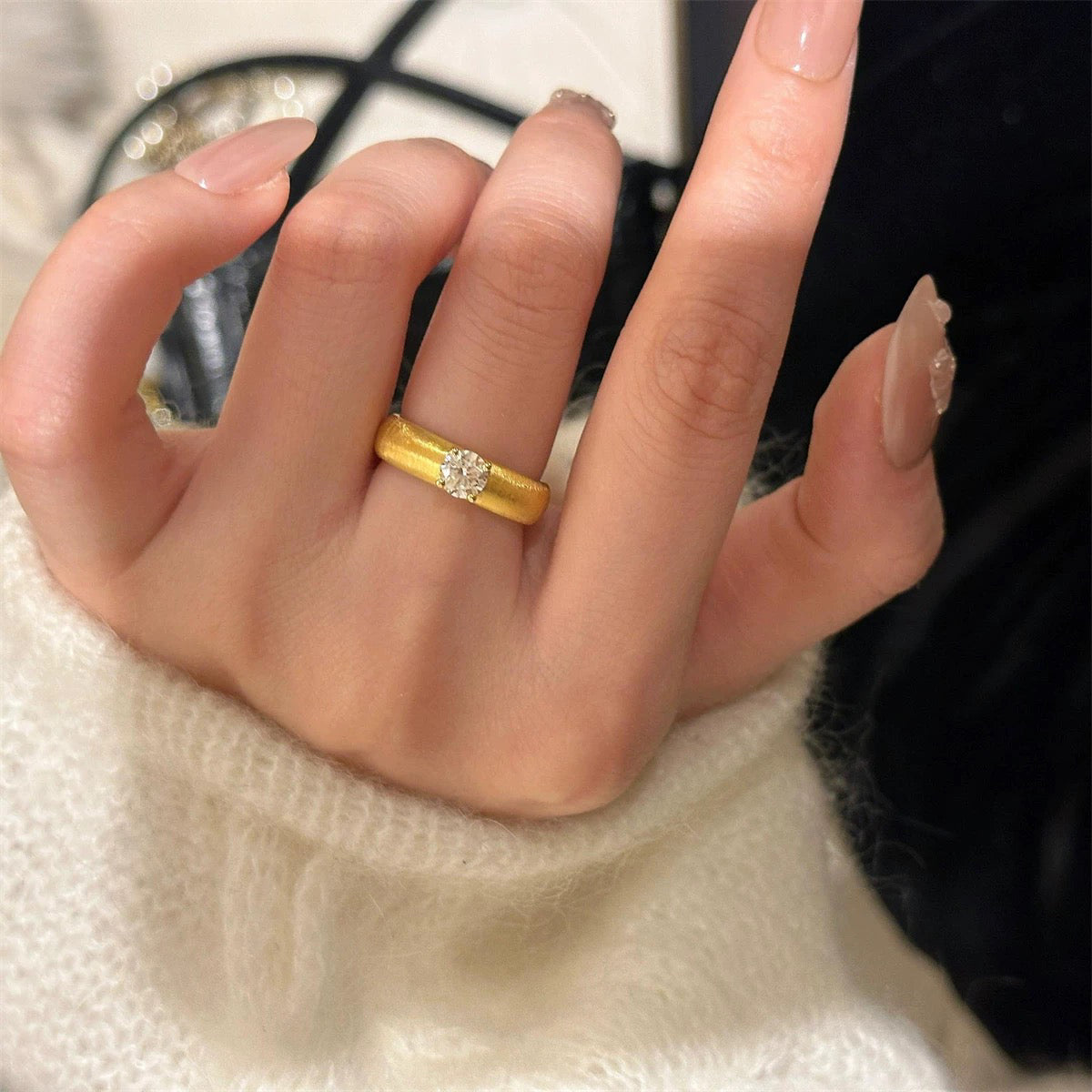 Textural Gold Plated Zirconia Open-ended Ring