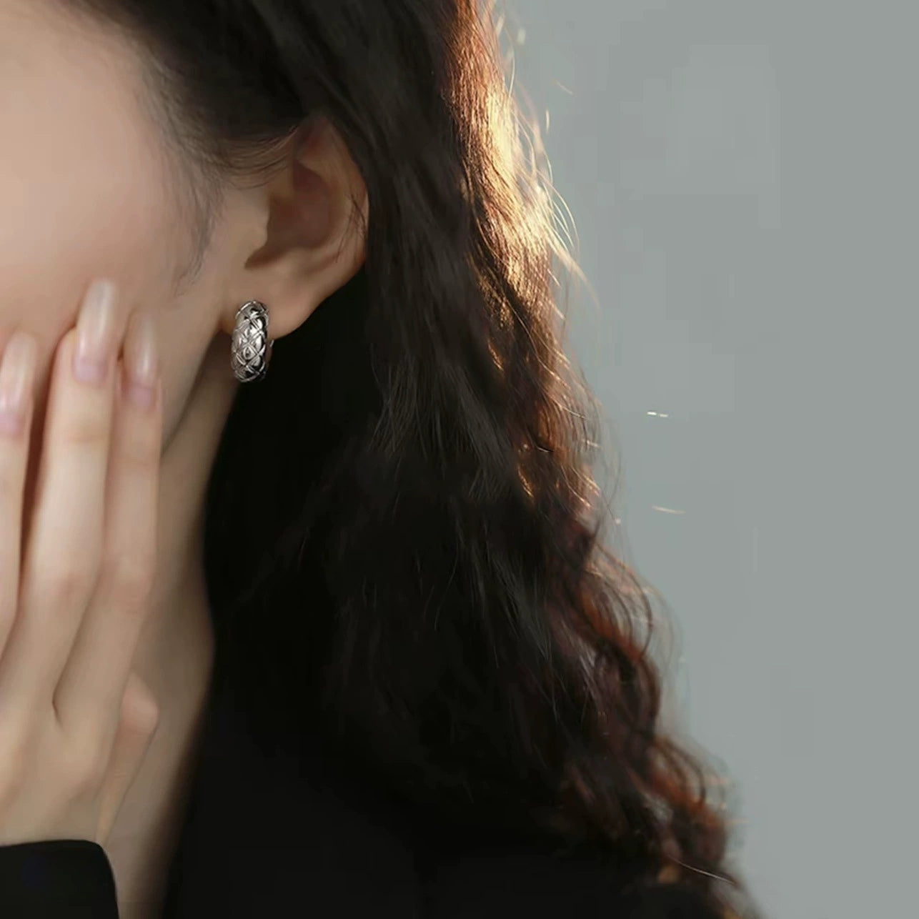 Quilted Round Hoop Earrings