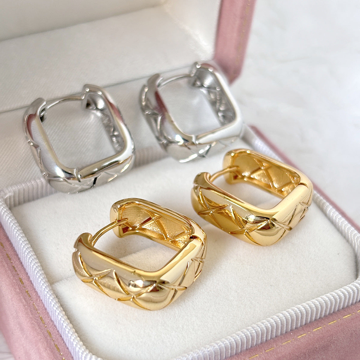 Quilted Rectangle Hoop Earrings
