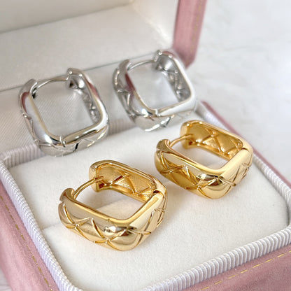 Quilted Rectangle Hoop Earrings
