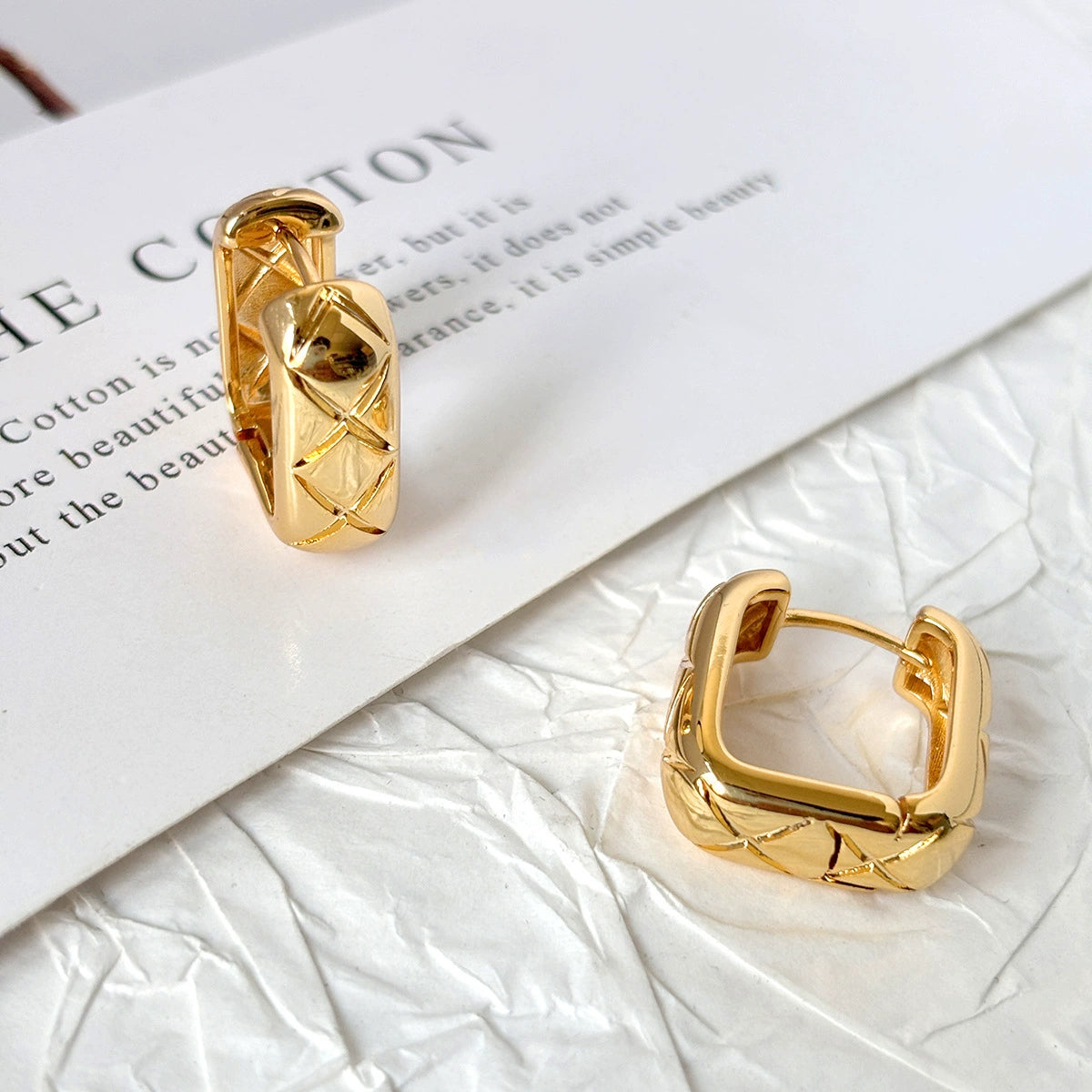 Quilted Rectangle Hoop Earrings