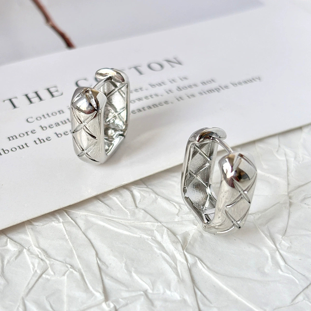 Quilted Rectangle Hoop Earrings