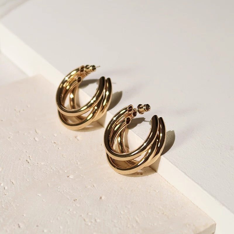 Triple Twist Curved Hoop Earrings