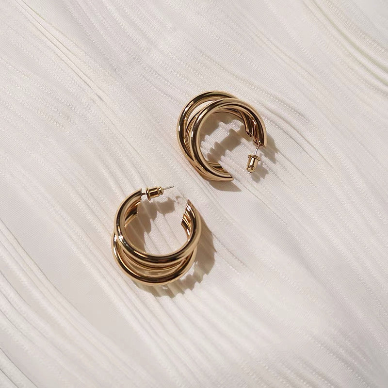 Triple Twist Curved Hoop Earrings