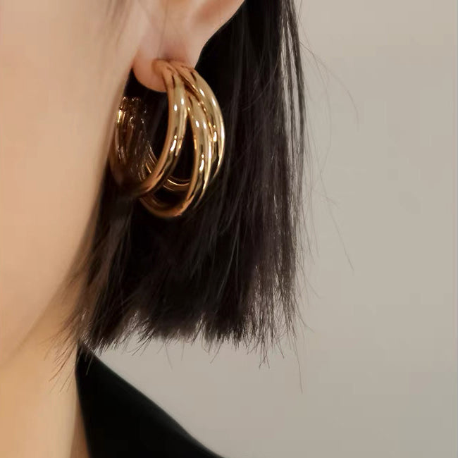 Triple Twist Curved Hoop Earrings