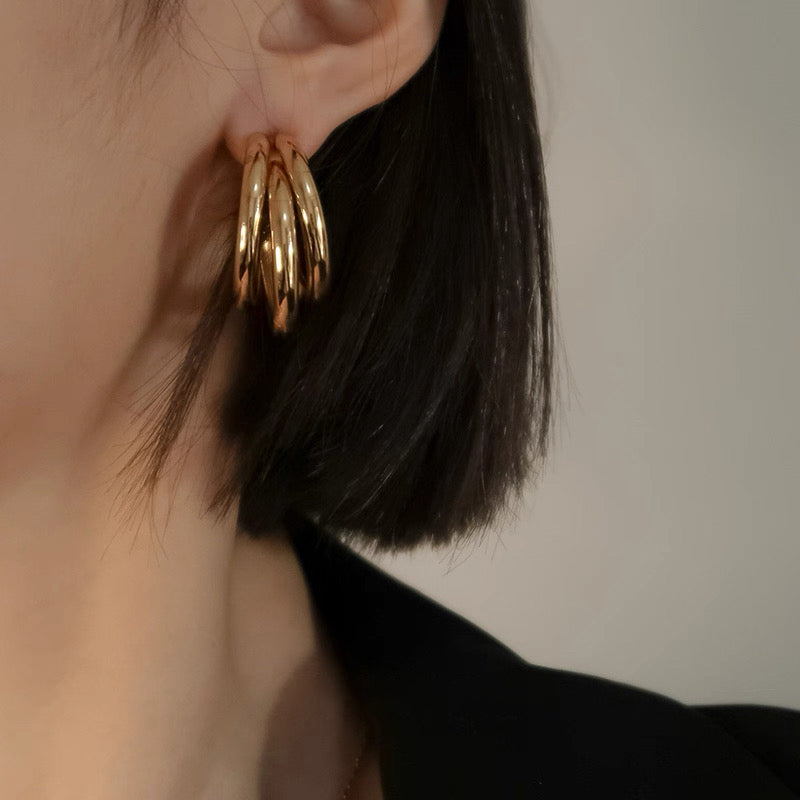 Triple Twist Curved Hoop Earrings