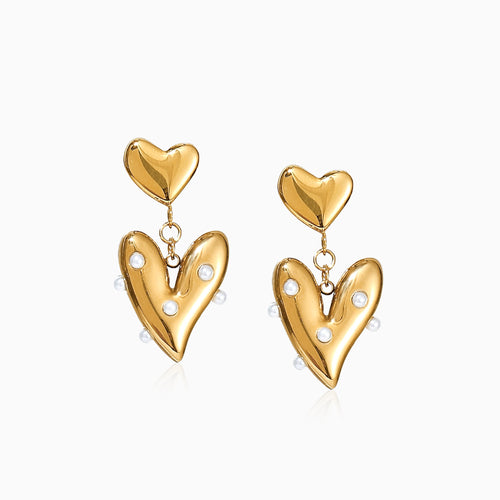 Pearl-Embellished Heart Earrings