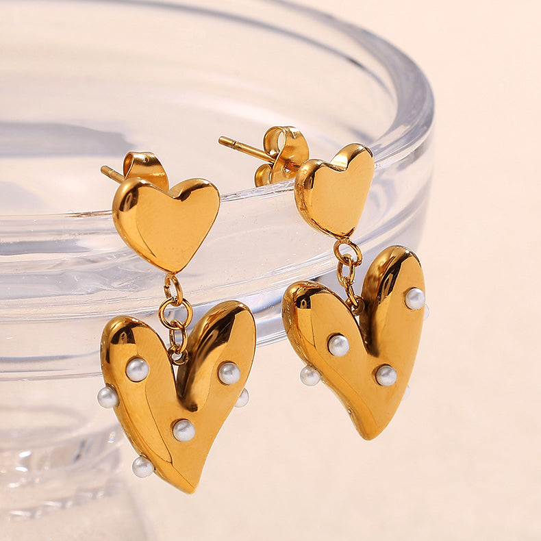 Pearl-Embellished Heart Earrings