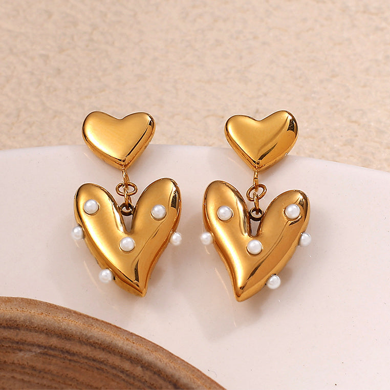 Pearl-Embellished Heart Earrings