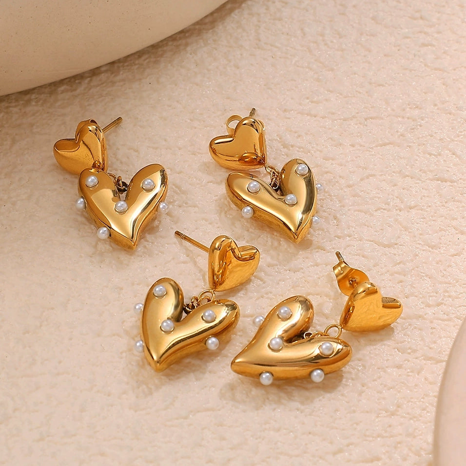 Pearl-Embellished Heart Earrings