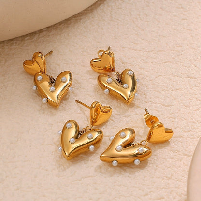 Pearl-Embellished Heart Earrings