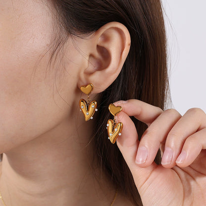 Pearl-Embellished Heart Earrings