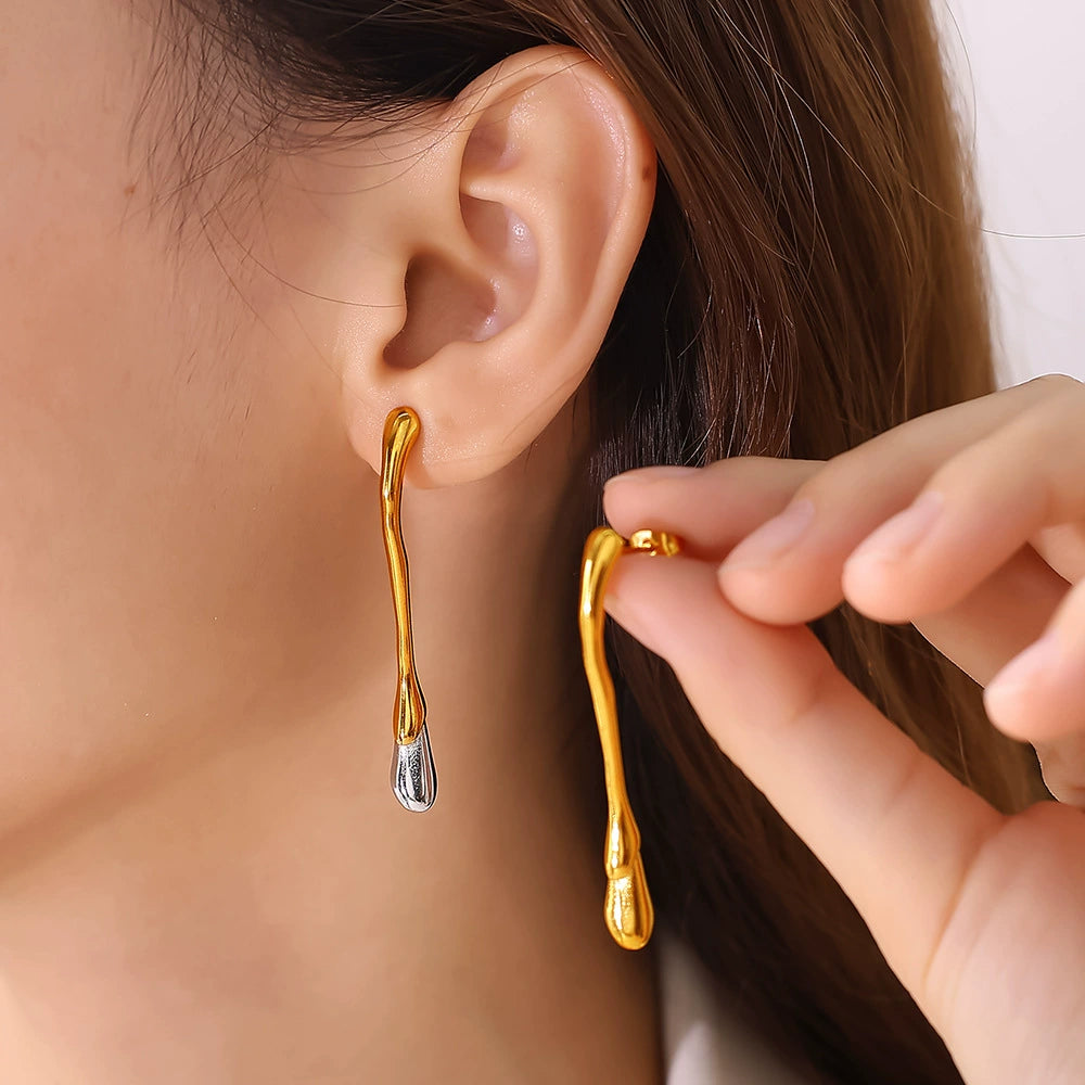 Dual-Tone Sculpted Drop Earrings