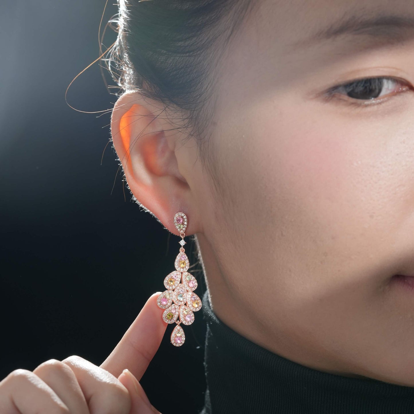 Vertical Petal Tourmaline Earrings