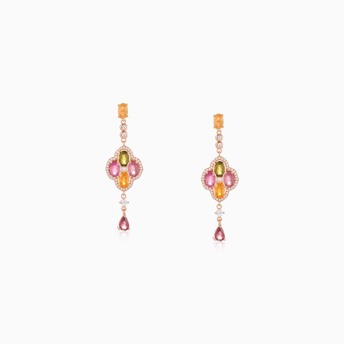 Quad Petal Link Tourmaline Earrings