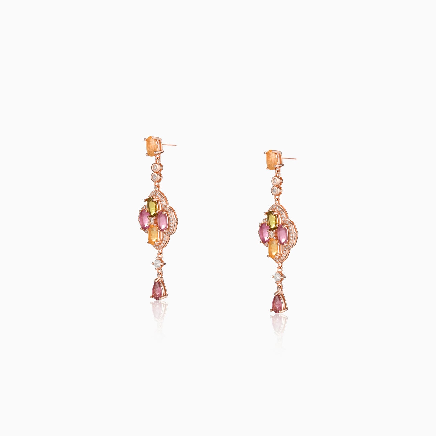 Quad Petal Link Tourmaline Earrings