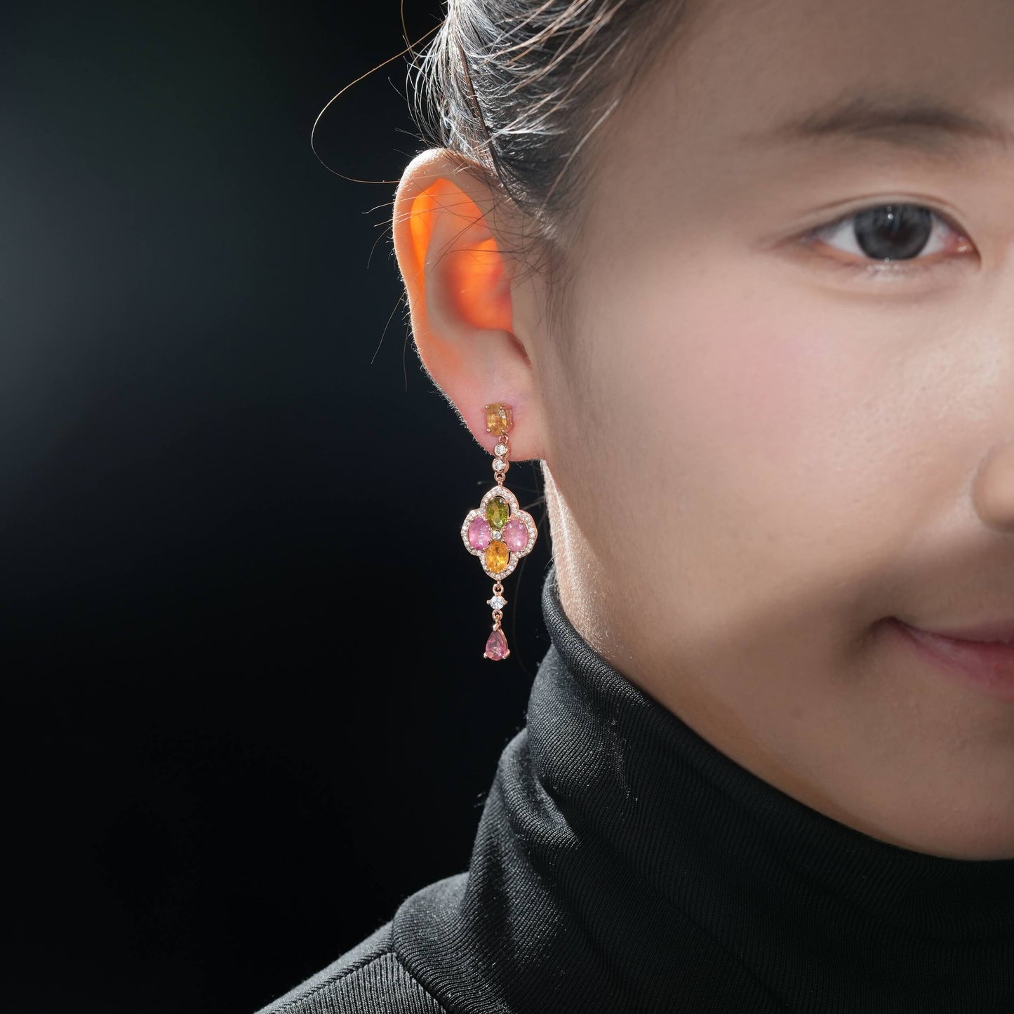 Quad Petal Link Tourmaline Earrings