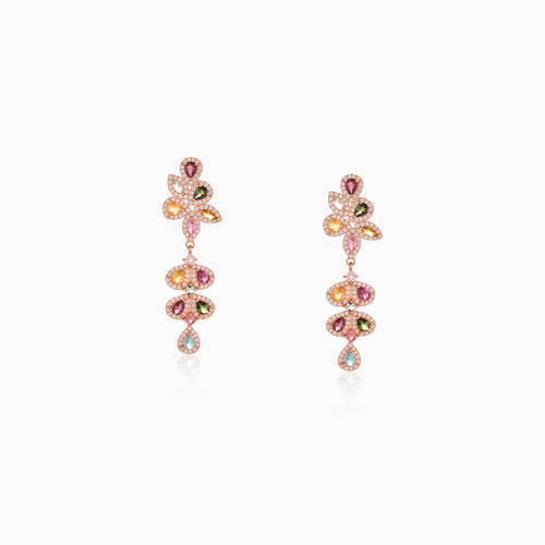 Petal Link Motif Tourmaline Earrings